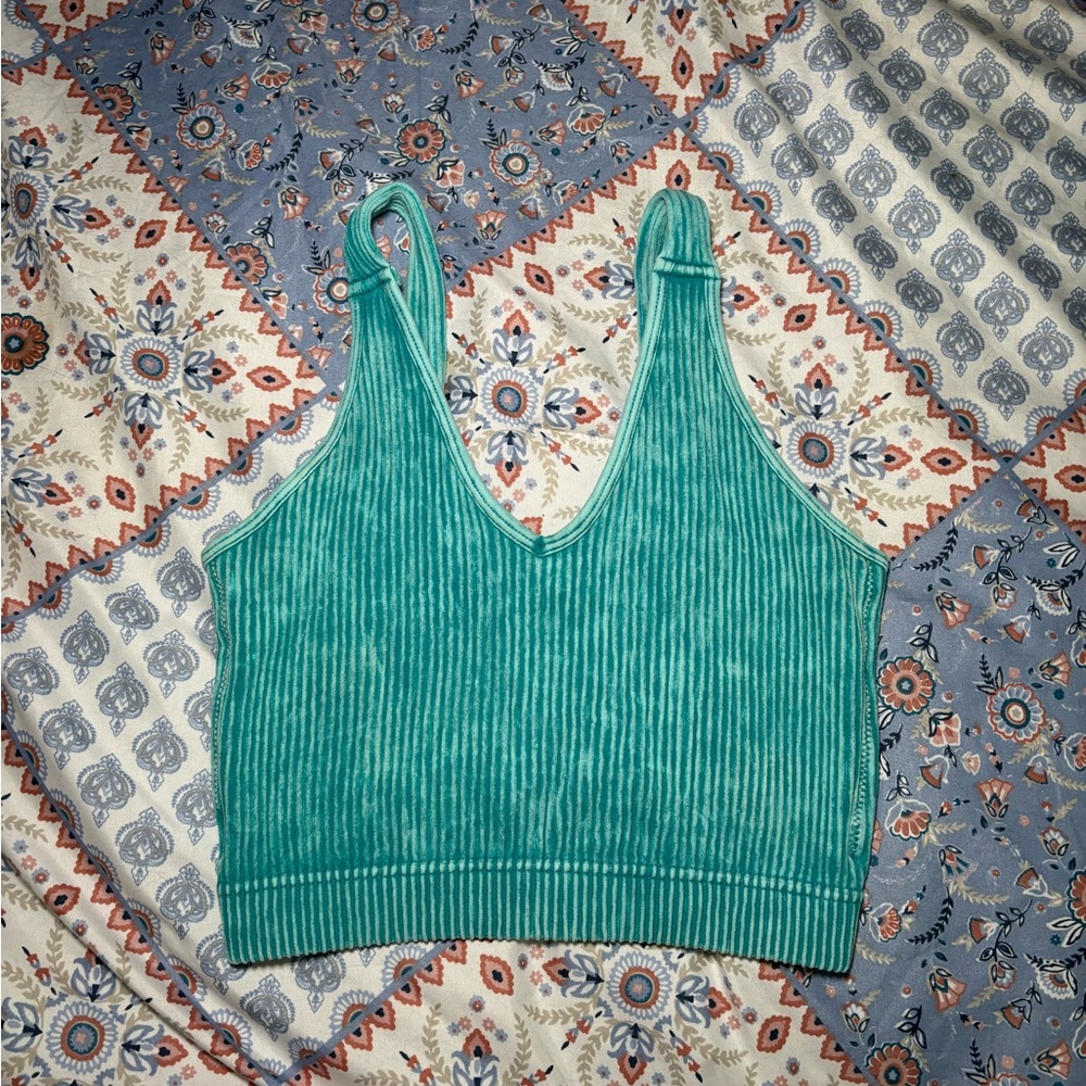 Green/blue Ribbed Women's Top